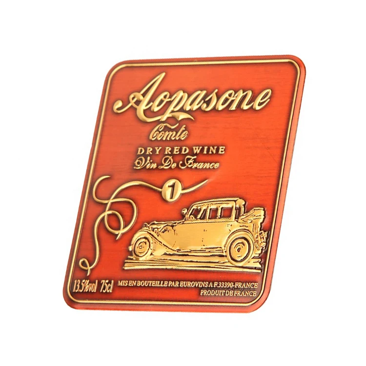 2024 Factory Direct Adhesive Metal Brand Name Embossed Label Sticker Paper Bottle Wine embossed sticker drum labels