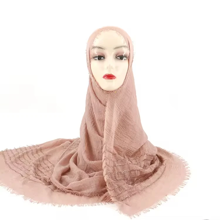 2021 Instant Islamic Muslim Crinkle Plain Soft Long Scarf Styl Rob Crepe Cotton Women Hijabs Shawls