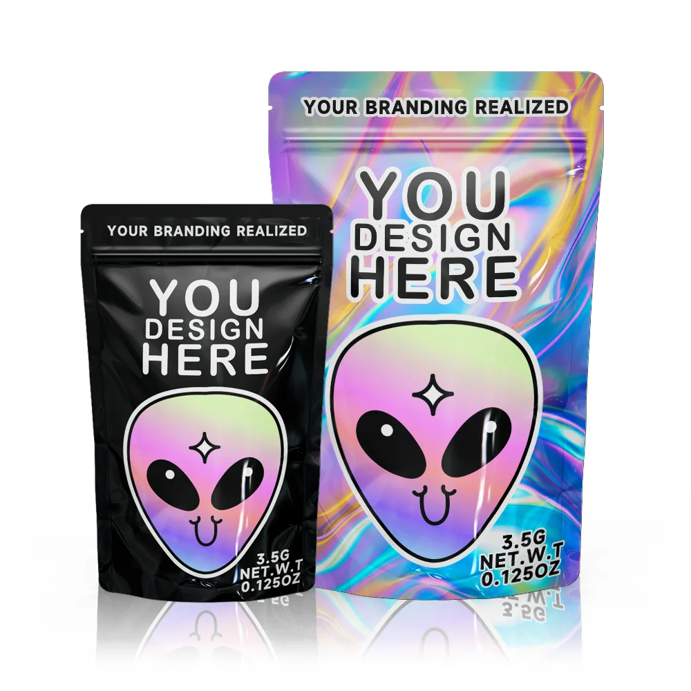 Custom Plastic Holographic Aluminum Foil Ziplock Resealable Mylar Bag Stand Up Pouch Edible Packaging with My Logo