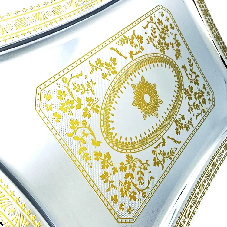 Hot-selling Ramadan Arabic Golden Towel Tray Mirror Service Trays Jewelry Plate Wedding Restaurant Bar Serving Tray