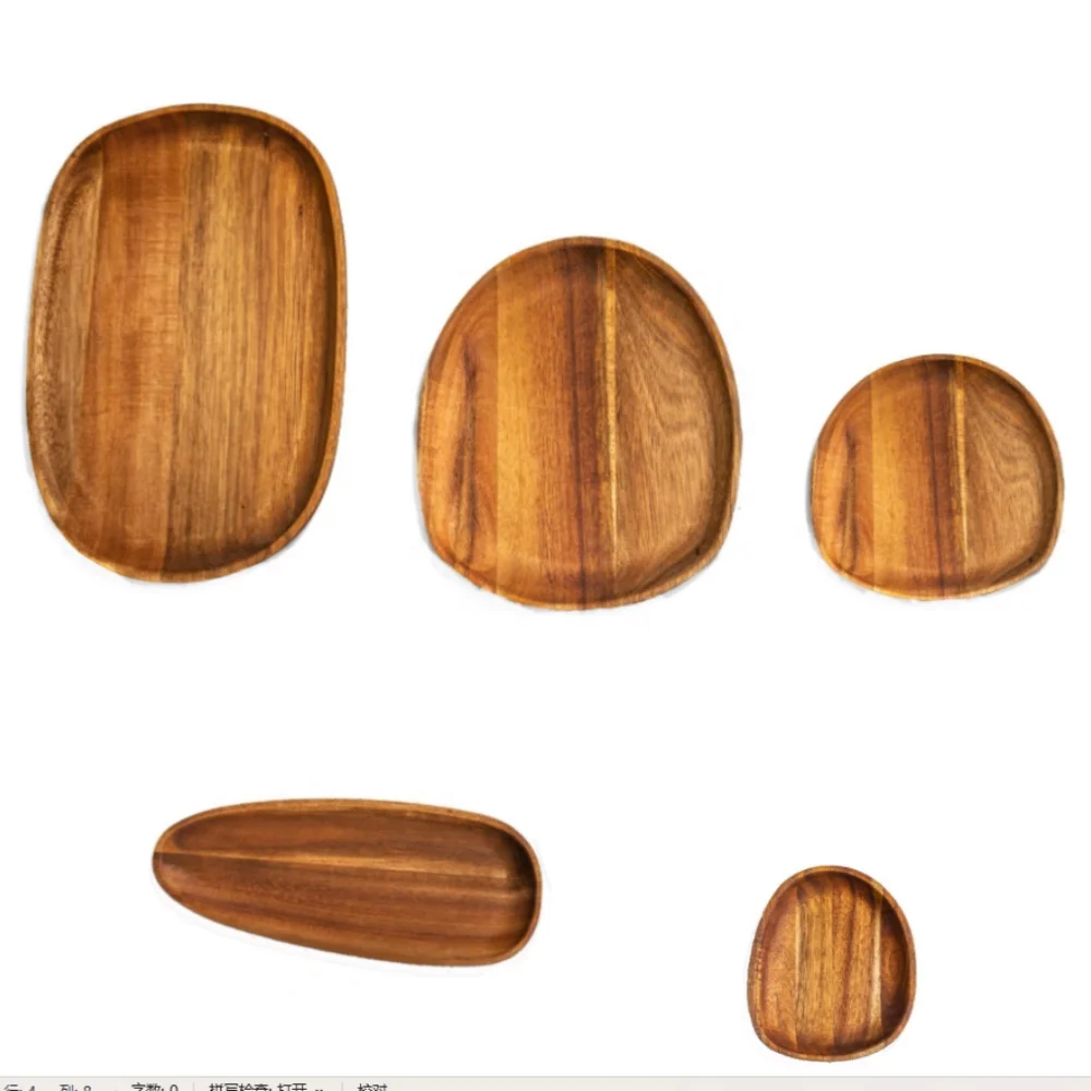 Set of 5 Unbreakable Wooden Trays Easy Cleaning Dishes for Snacks Desserts Fruits Salads with Christmas Pattern Wood Plate Pack