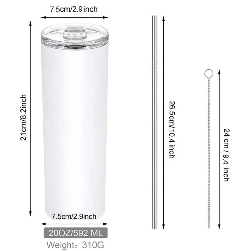 Double Wall Insulated Vacuum 20oz Sublimation Tumbler Straight Blank Sublimation Tumbler for Wholesale