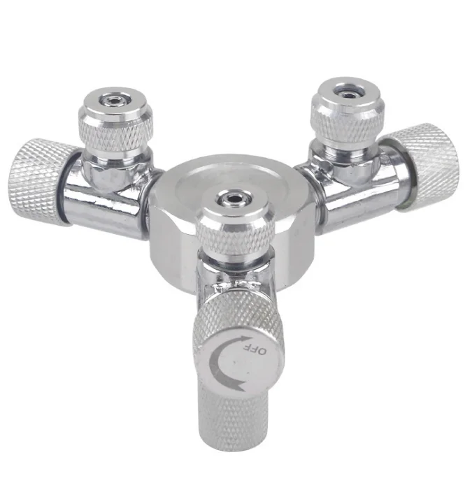 DEM S02-03 Aluminum Alloy Aquarium Equipment Multi Way CO2  Splitter Needle Valve,   with multiple outlets for CO2 diffusion