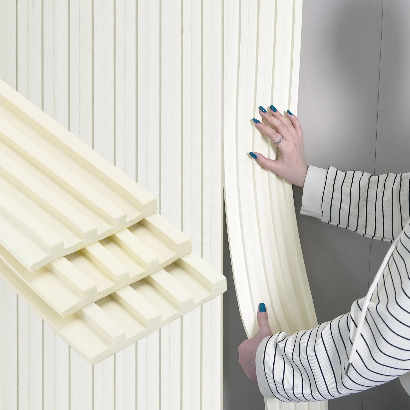 Self adhesive wallpaper wall panels flexible wall molding trim 3D white peel and stick wall tiles for home DIY