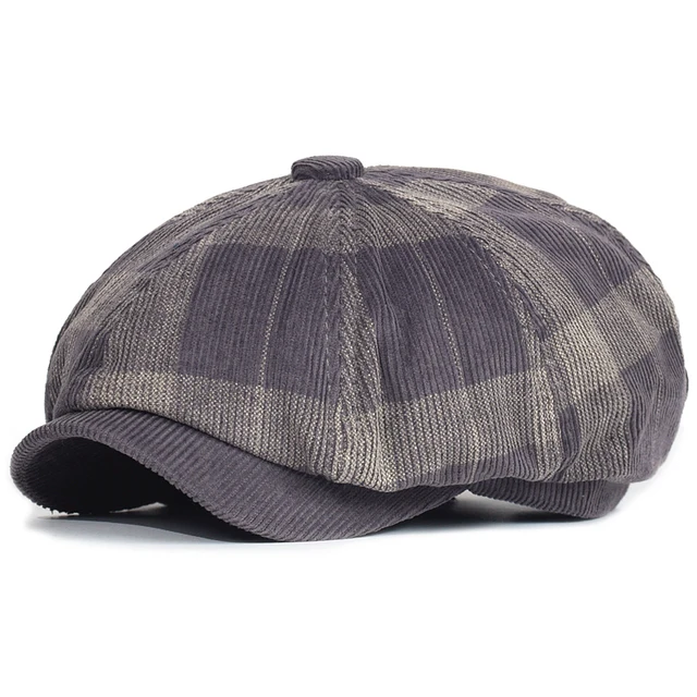 Newest Plain Corduroy Plaid Beret Hat Vintage Warm Driver Flat Cap Outdoor Autumn Winter Sport Baseball Cap Newsbou Cap
