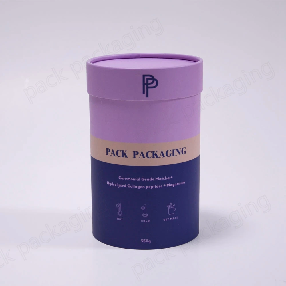 custom print empty Collagen powder container paper tube packaging with metal lid metal caps
