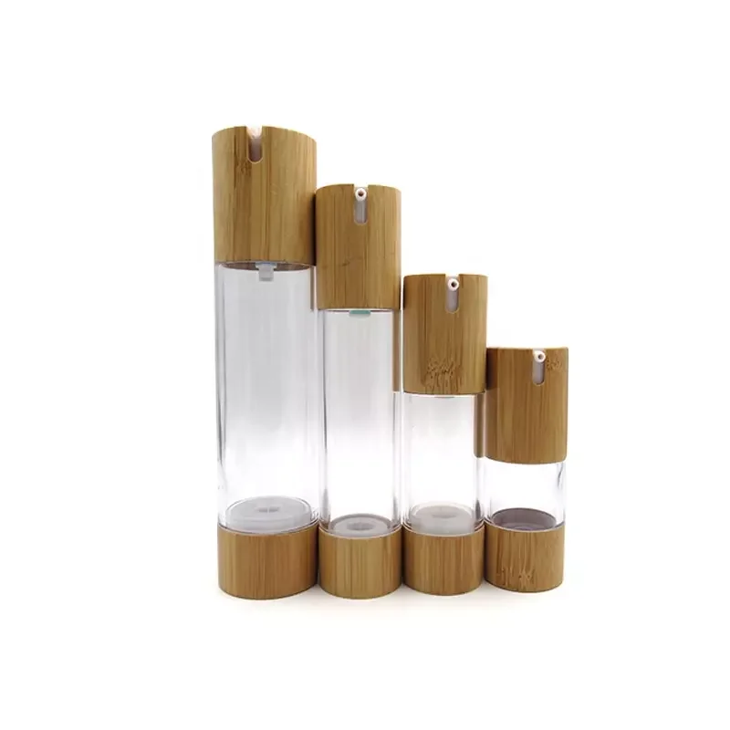 Nature bamboo lids 15ml 30ml 50ml 100ml Hot Sale Plastic Dispenser Lotion Pump Airless Bottle with Bamboo Pump