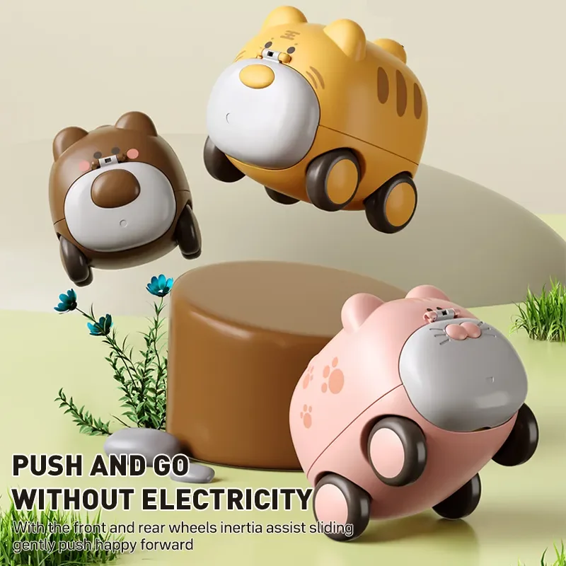 Pack Of Two Cartoon Press Sliding Cute Ejection Catapult Inertia Mini Plastic Animal Friction Car For Kids