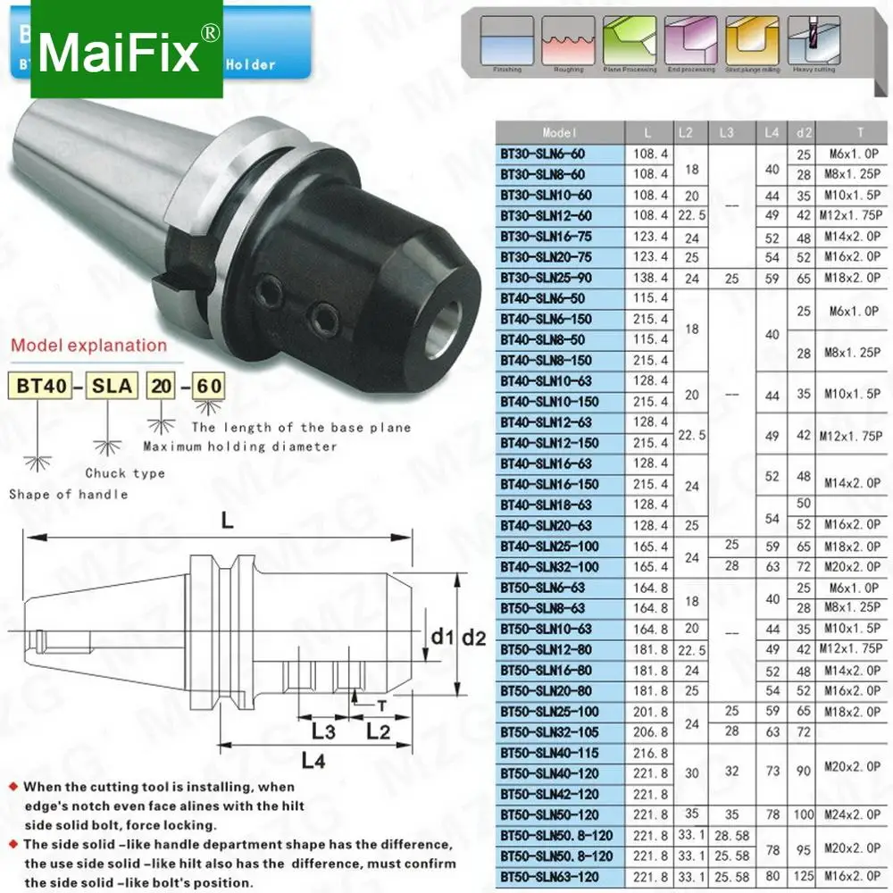 Maifix BT50-SLN06-105 Milling Adapter CNC Fixed Type Shank Cutter Collet Chuck Spindle Side Lock End Mill Holder