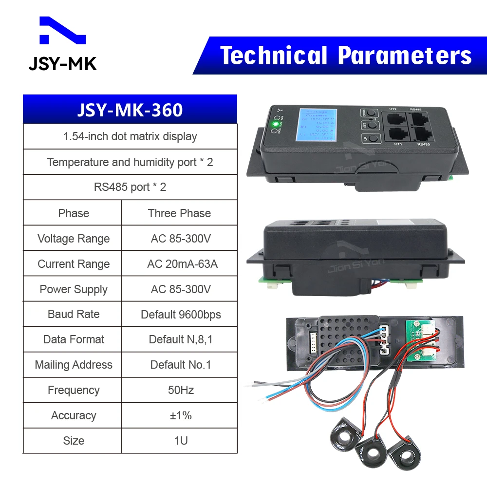 JSY-MK-360 China High Quality LCD 220V Current Volts Power Energy Metered PDU 3P Three Phase for PDU Power Distribution Unit