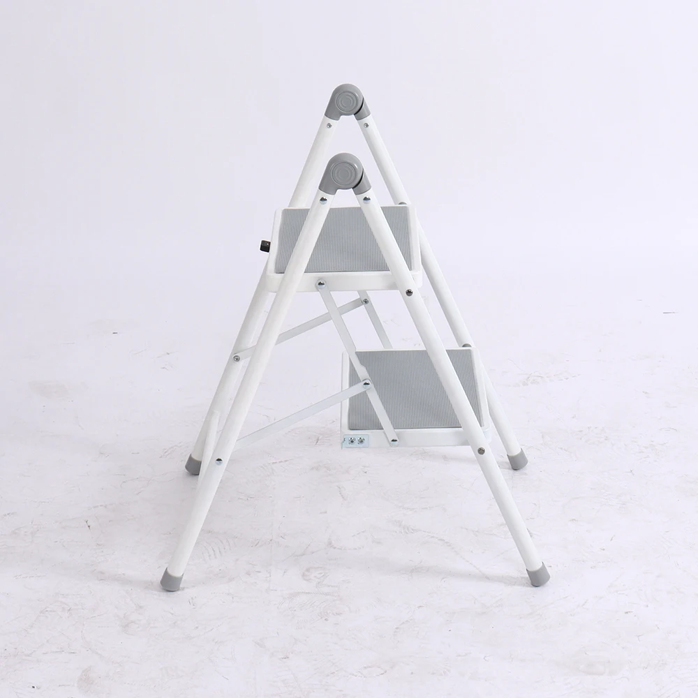 Simple design safety fold step stool kitchen metal steel folding 2 step chair ladder with anti-slip foot cap