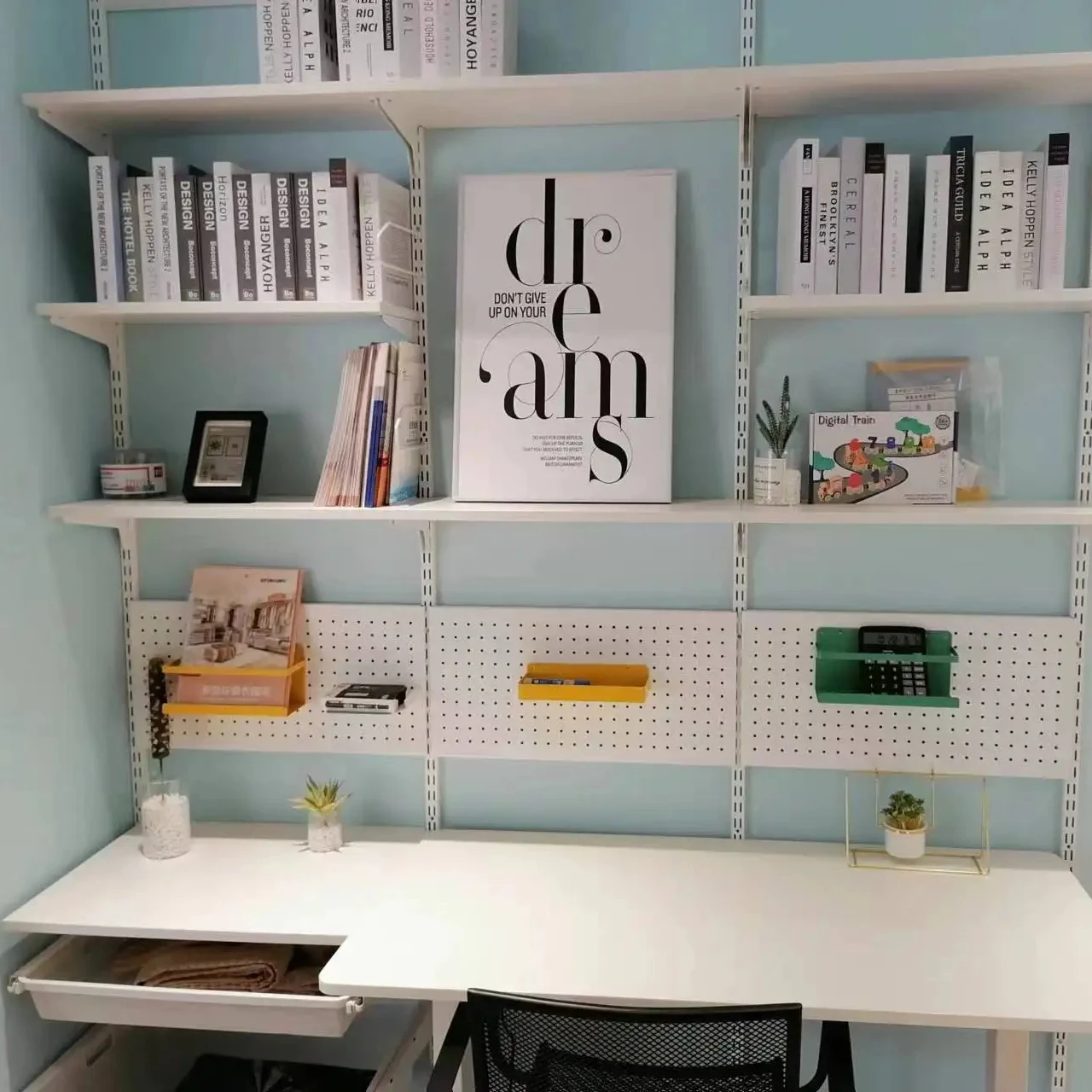 Wall-mount bookshelf metal shelf DIY freely single or multi layer for study room storage or office system