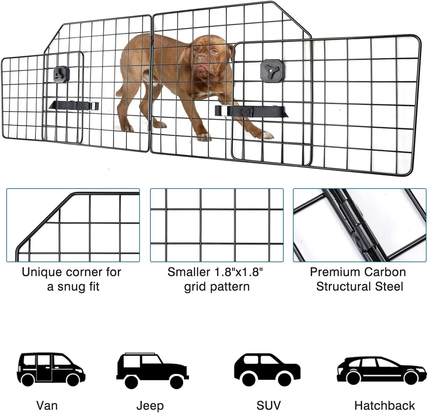 Rust-Proof Metal Mesh Vehicles Pet Divider Gate for Trunk Cargo Area Foldable for Easy Storage Car SUV Dog Barrier