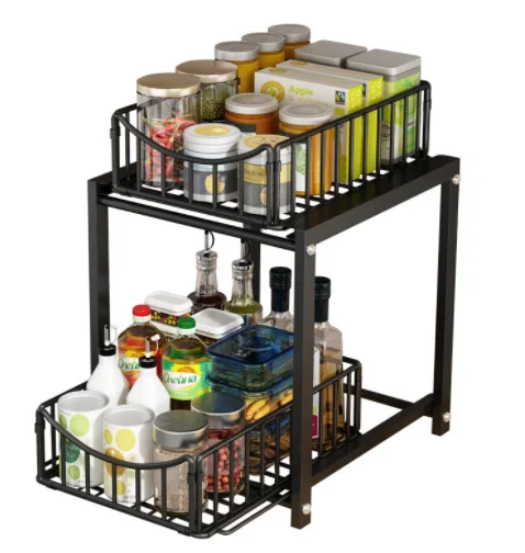 2-tier rectangle Drawer sliding shelf shelves storage basket organizer shelf