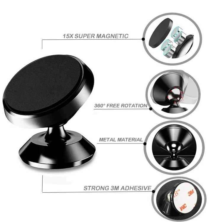 Car Phone Holder 360 Degree Magnetic Phone Car Console Holder Universal Magnet Mobile Phone Mount Car Mobile Holder