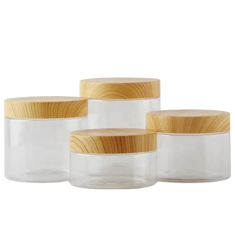 China Factory Popular Sales Well 100ml/200ml/300ml/500ml Plastic Jar With Wooden Cap