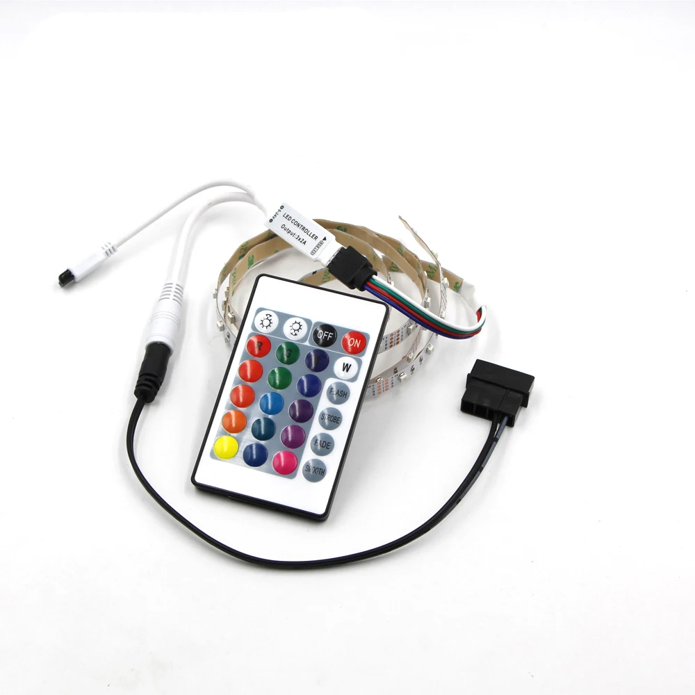 24keys remote led Strip light RGB for pc case 12V DC Background PC Computer Case Adhesive tape Light Molex Connector 4Pin 60leds