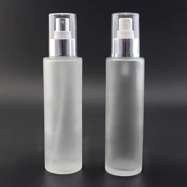 4oz 120ml flat shoulder clear/frosted glass lotion bottle with spray pump