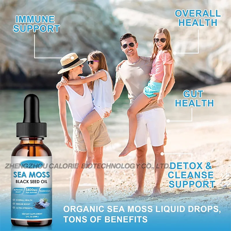 OEM/ODM Private Label Sea Moss Black Seed Oil Ashwagandha Supplement Vitamin C Rich Oral Liquid Drops Herbal Extract in Bottle
