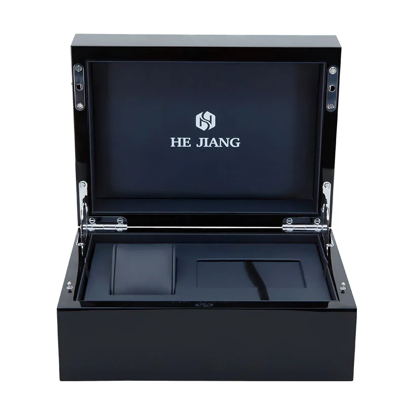 High-End Black PU Leather Fashion Style Piano Glossy Lacquer  Solid Wooden Decoration Watch Box for Wholesale