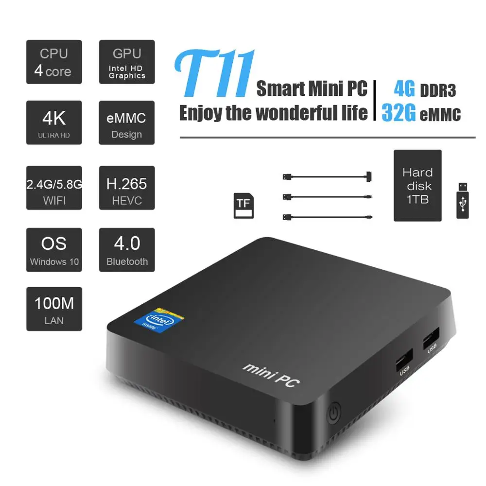 T11 Wins10 OS New Mini PC 4GB/64G Mainboard Intel Z8350 Quad-Core android 4.2 mini tv dongle TV Box with VGA Port mini TV Box