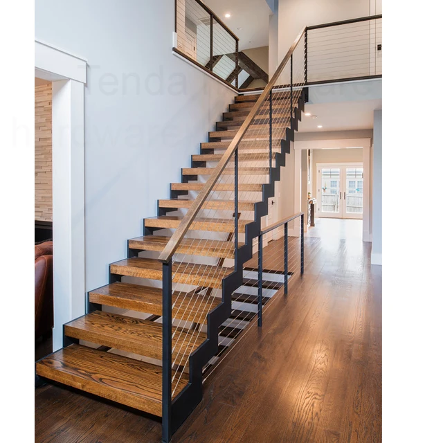 black metal stairs with wood steps double spine steel support straight stair with metal railing