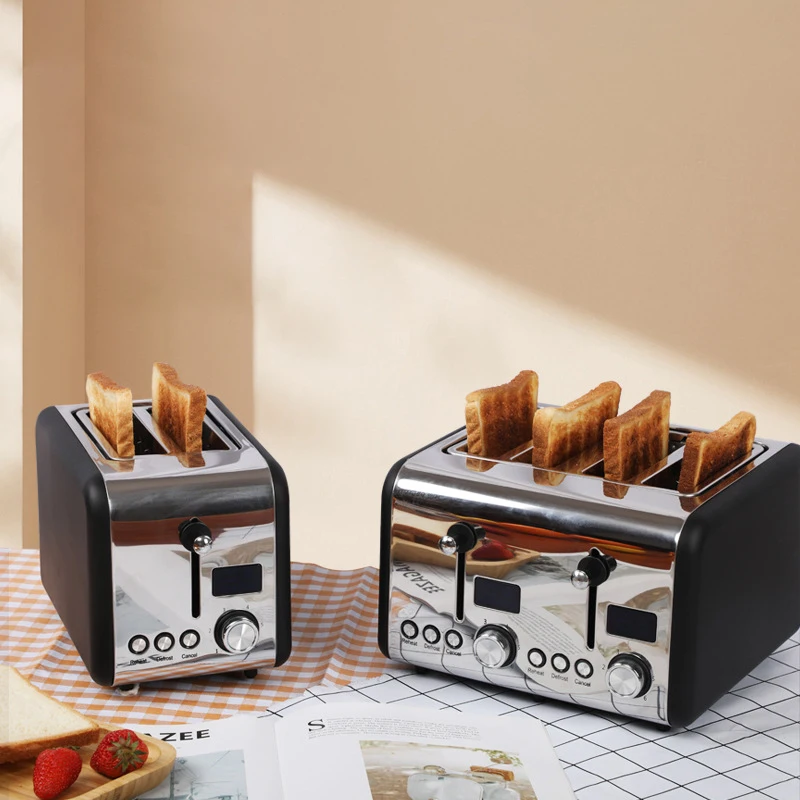 Whole sale Stainless Steel 4 Slices Toaster Automatic Fast Heating Household Breakfast Maker Bread Toaster with 1500W