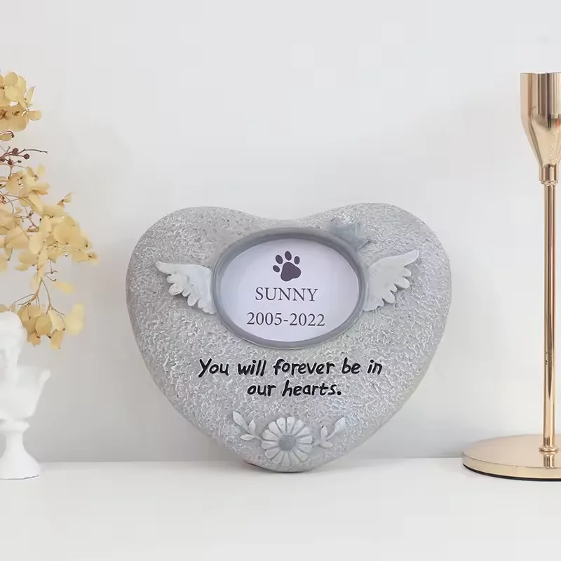 Hot Sale Cute Kitten Puppy Frame Pet Urn Memorial Photo Stone Headstone for Dogs Funeral Memorial Garden urns