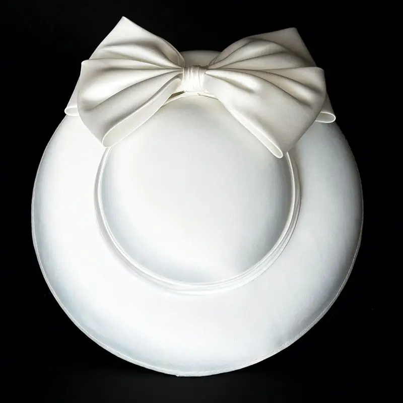Bridal top hat female British Hepburn style Fashion Big Butterfly Party Wedding Hair Decoration Women Flower Church White Hats