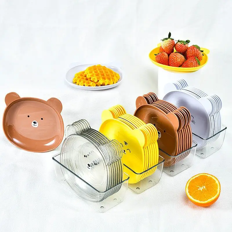 Lovely Bear Multi Color  Bone spitting dish Share Plastic Dry Fruit dining Breakfast set Tray/8 pcs in one set