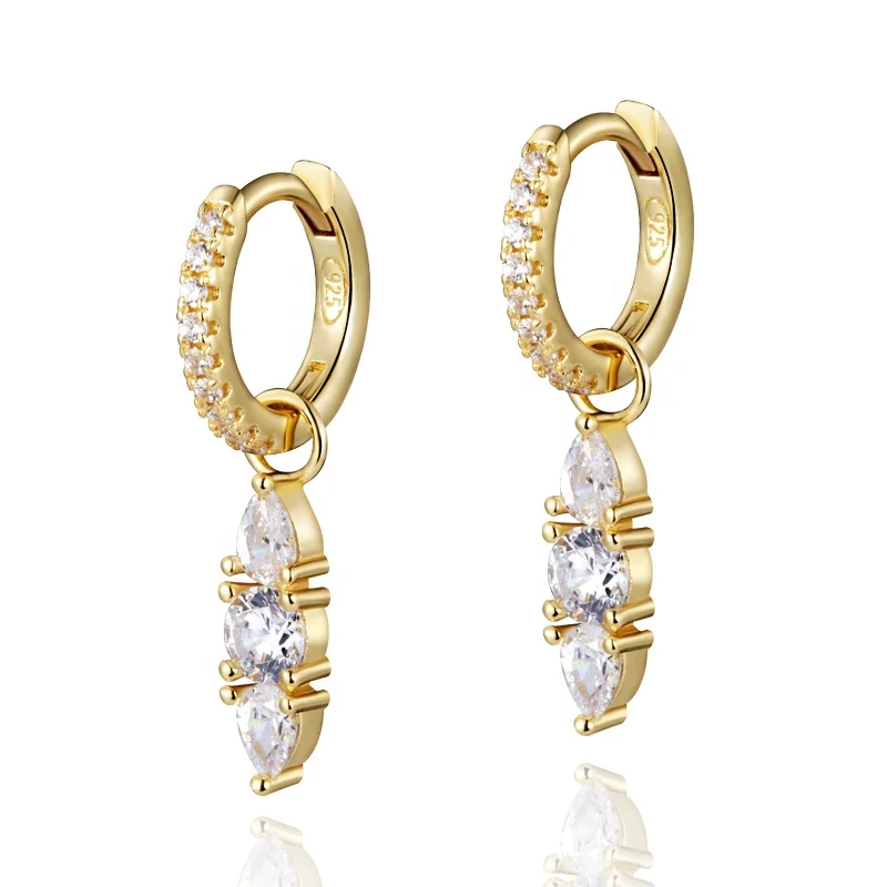 Argollas Metalicas Zircon Gemstone Drop 14Mm Huggie Hoops Charms Earrings 18K Gold Plated 925 Silver Jewelry Earring