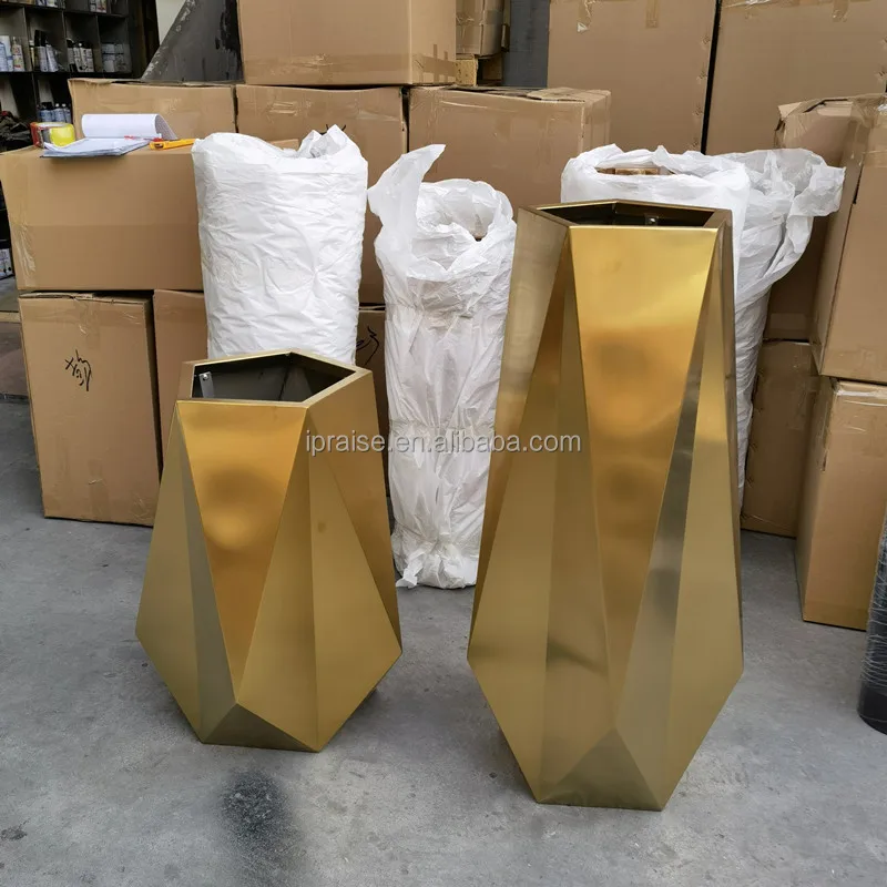 Luxury Home Decor Stainless Gold flower Pot / Big Outdoor decorative tall large metal vases