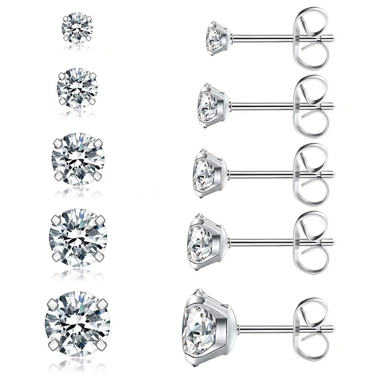 Hypoallergenic 316L Stainless Steel Cubic Zirconia Silver Stud Earrings for Women Jewelry Factory Wholesale