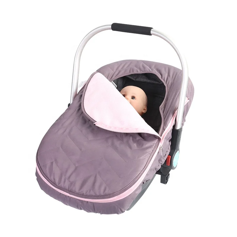 New Arrival Grey Polyester Peach Fleece Silk Infant Carrier Seat Cover With Zipper