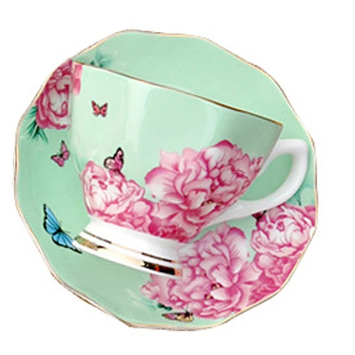 
High Bone China Ceramic 200ML Hot Sell 13 Color Designs Pastoral Style Coffee Cup Sets Cupsaucer 
