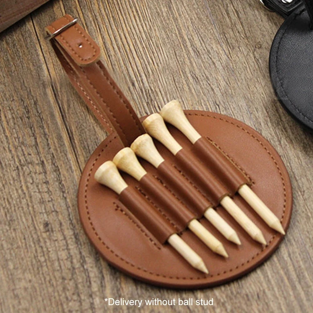 Portable Tee Holder Pu Leather Golf Tee Container 5 Tee Holes Hanging Belt Easy Fastened for Golfer Men Women Golf Accessory