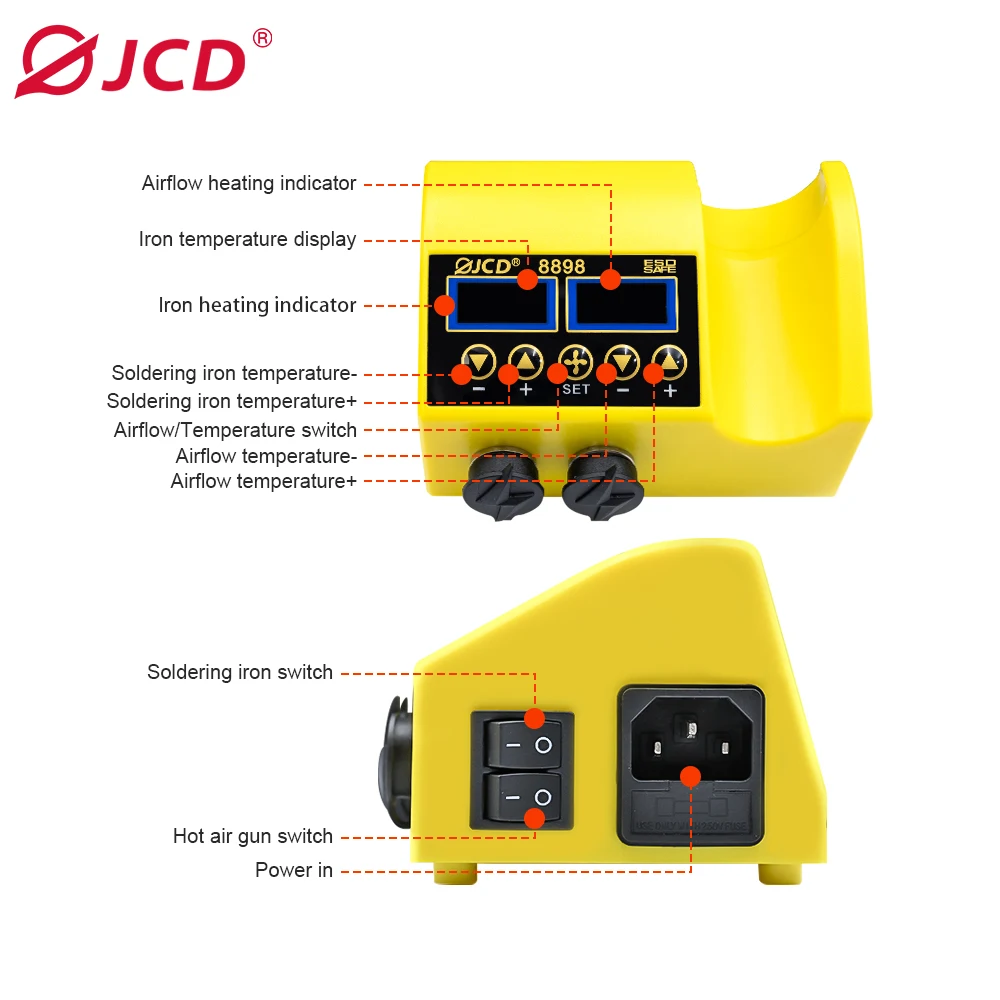 JCDWM-8898-1-EU Hot Air Desoldering Station Heat Gun Soldering Iron Smoke Absorb Soldering Rework Station