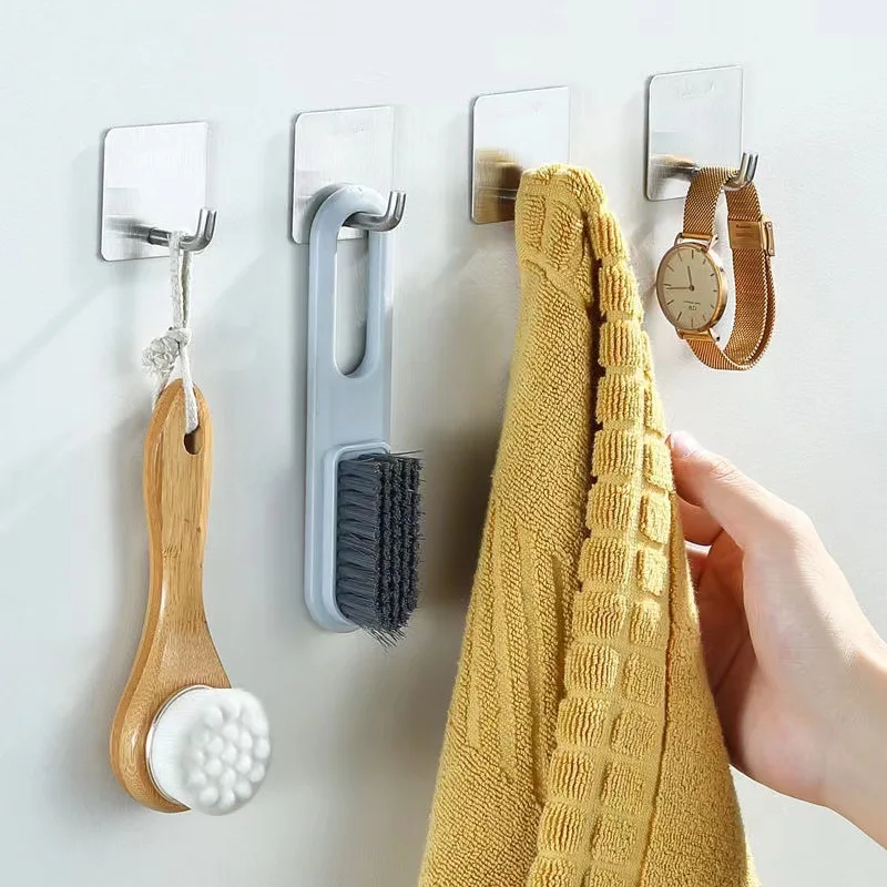Stainless steel punch-free hook Strong adhesive kitchen wall bearing wall hanging hook seamless nail metal holder