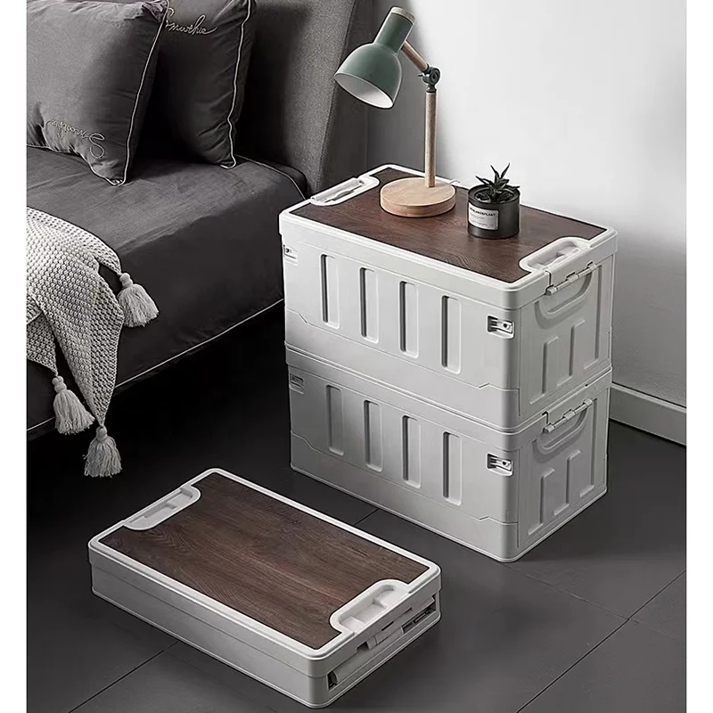 Plastic Picnic Storage Folding Camping Box Car Trunk Organizer Box with Wood lid