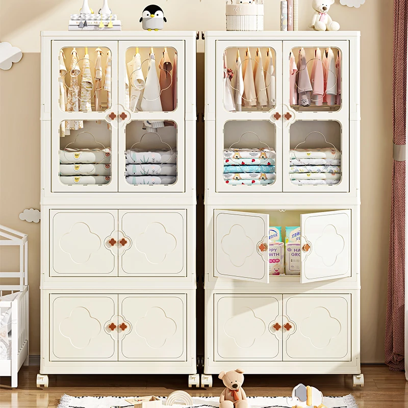 8091-3 Wholesale portable 70cm width multifunctional plastic storage folding wardrobe