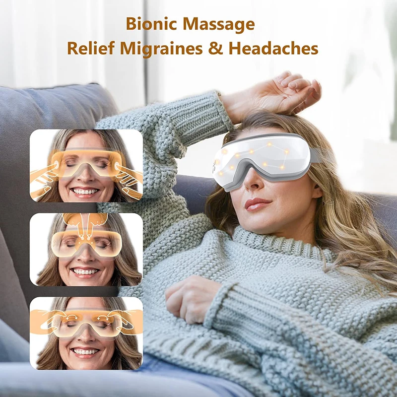 Electric Massage Eye Mask with Heat Bluetooth Music for Migraines Improve Sleep Eye Massager