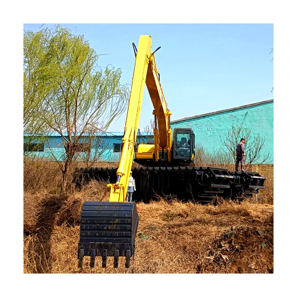 China Mountain Heavy Industries Manufacturing Multipurpose Land and Water Dual Purpose Excavators Floating Amphibious Boats for