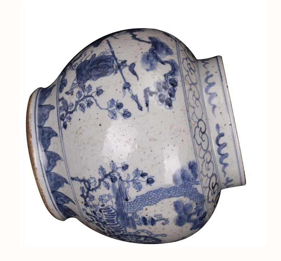 Antique Chinese Yuan Dynasty Blue and White Indoor Decorative Ceramic Planter Pot