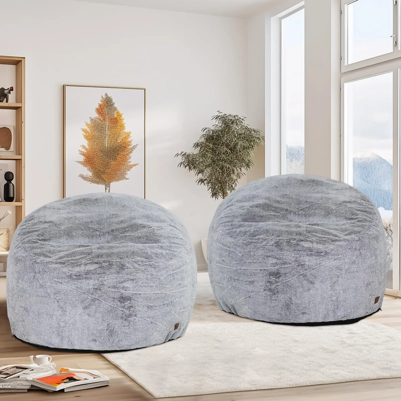Bean Bag Chair Cover Bean Bag Chairs for Adults Pv Fur Light Grey BeanBag Cover Living Room Furniture Lazy Sofa Chair