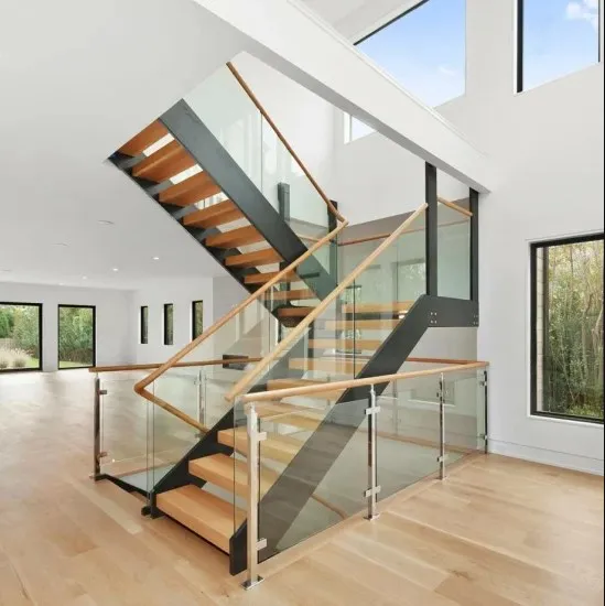 CBMmart Curved Staircase Spiral Indoor Staircase Wood Metal Tread For Villa House Glass Staircase Straight Stair