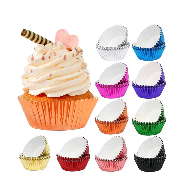Standard Gold Cupcake Liners, No Smell, Food Grade & Grease-Proof Baking Cups Aluminum Foil Paper