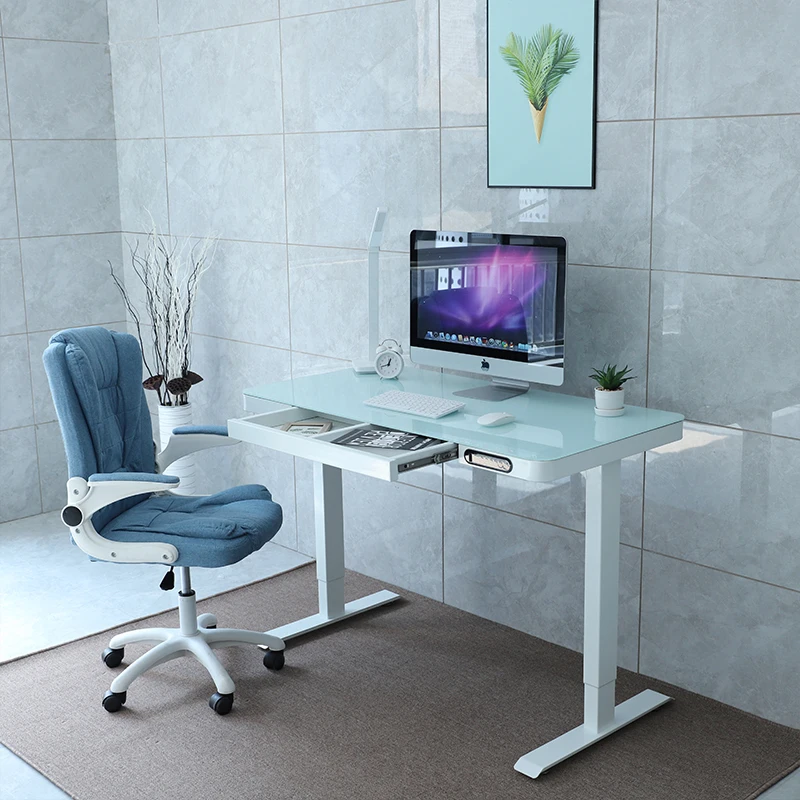 Nate Black Frame Vanity Makeup Top Modern Computer Glass Standing Desk With 3 preset buttons