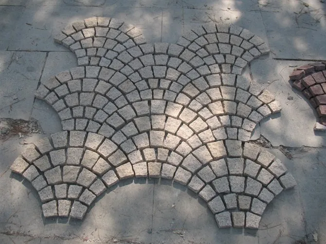 Fan Shape Mesh Cobblestone pink porno granite chinese granite paving stone