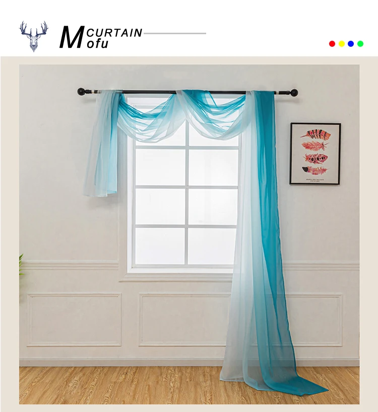 Luxury beautiful elegant two tone valance sheer scarf curtain for living room