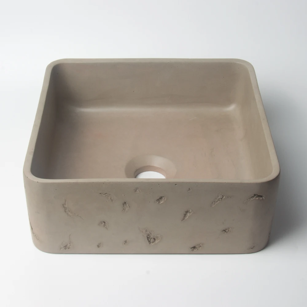Concrete bathroom toilet wash basin sink countertop square cement hand basin concrete bathroom sink for hotel using vessel sink